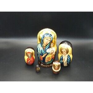 Vintage Unfading Flower Hand-Painted Matryoshka Russian Nesting Doll - Set of 5